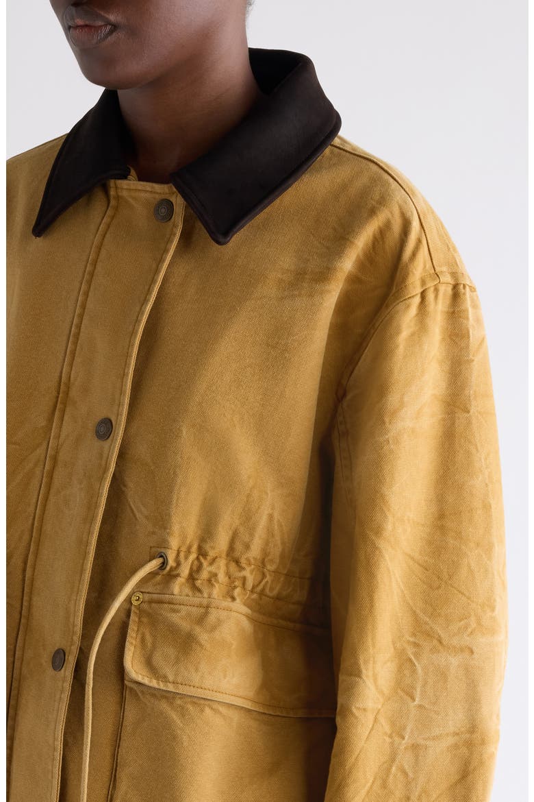 Canvas Work Jacket with Leather Collar, Alternate, color, RUST BROWN