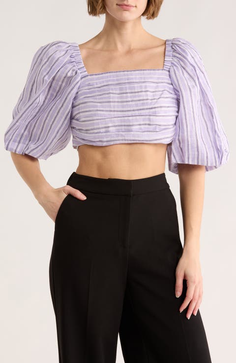 Blonvilla Puff Sleeve Linen Blend Crop Top