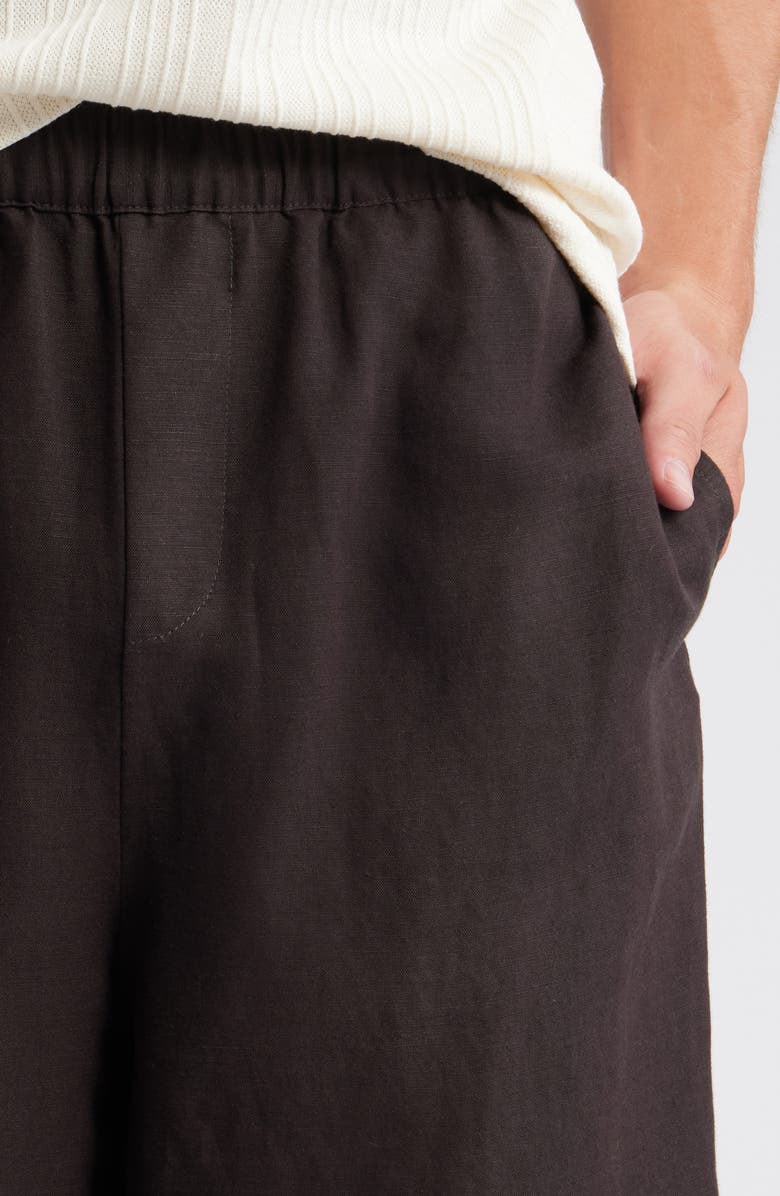 Topman Wide Leg Linen Blend Shorts, Alternate, color, Black