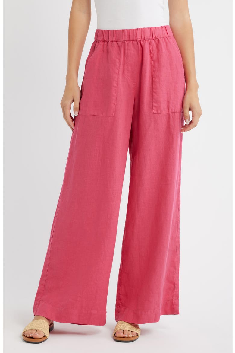 Patch Pocket Pull-On Linen Wide Leg Pants, Main, color, RASPBERRY