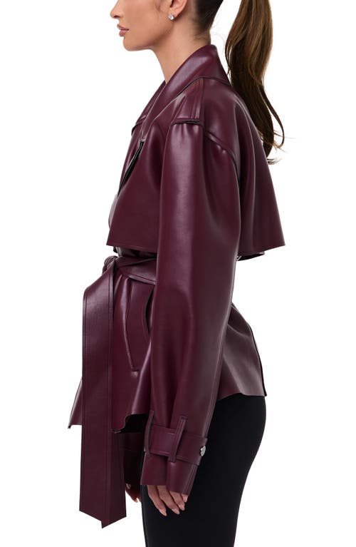 Naked Wardrobe Faux Leather Crop Trench Coat In Burgundy