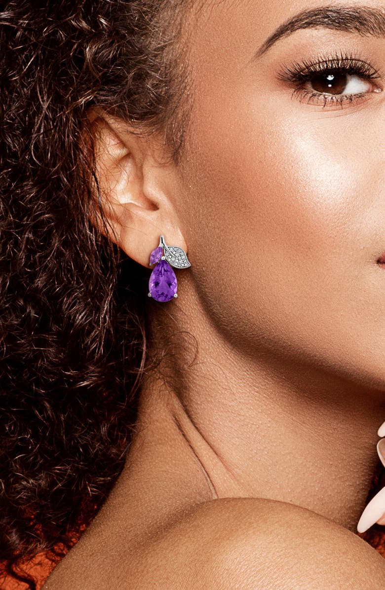 DELMAR Rose de France & Amethyst Stud Earrings, Alternate, color, Purple