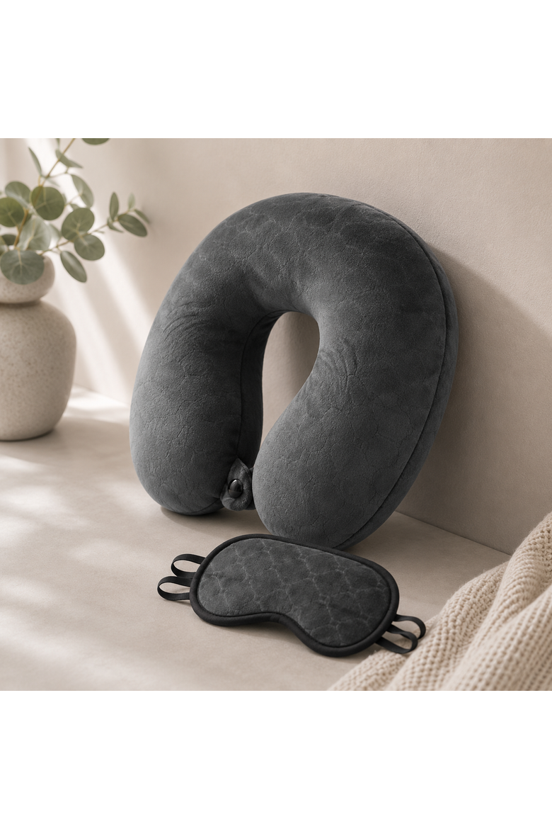 2 Memory Foam Travel Pillows with Sleep Masks, Alternate, color, Grey