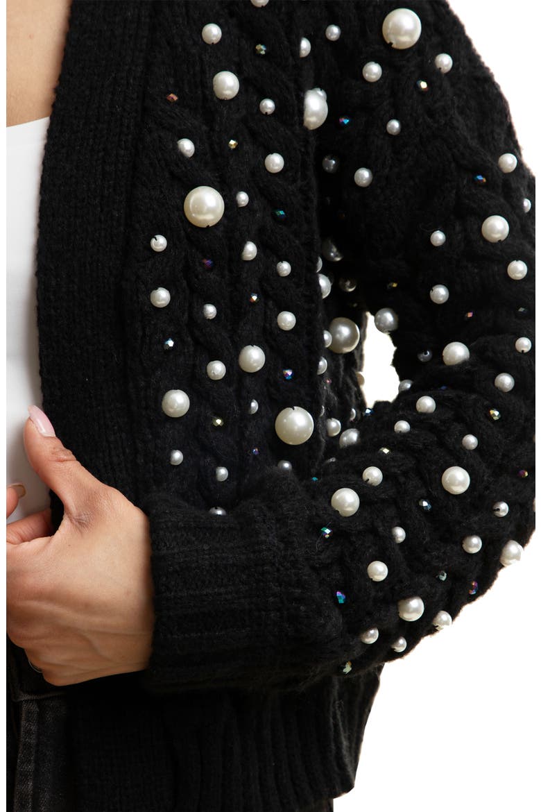 Faux Pearl Knit Cardigan, Alternate, color, BLACK