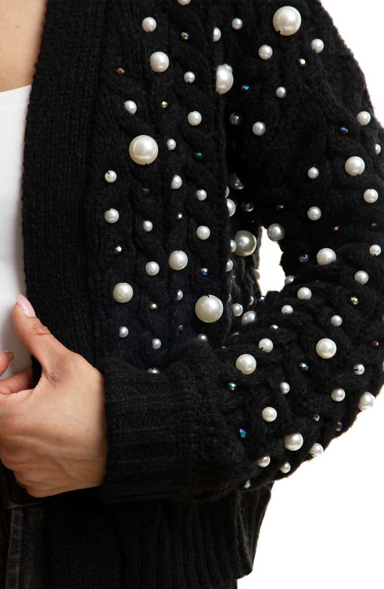 SAACHI Faux Pearl Knit Cardigan, Alternate, color, Black