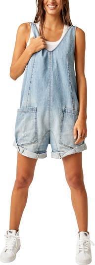 High Roller Denim Short Overalls