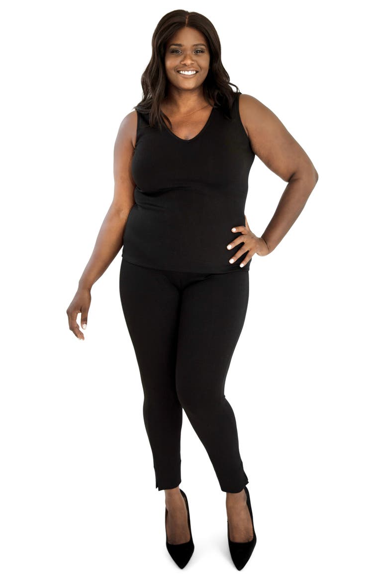 Fitted V-Neck Shell, Alternate, color, BLACK