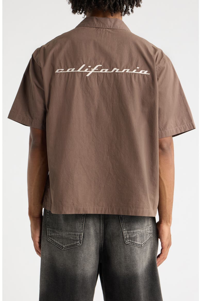 CA Embroidered Camp Shirt, Alternate, color, BROWN