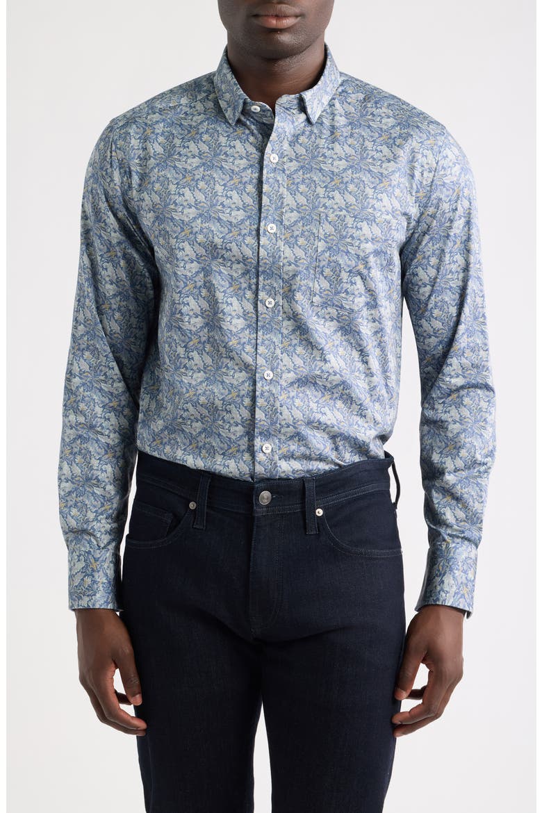 Logan Print Button-Up Shirt, Main, color, BLUE / GRAY FOLIAGE
