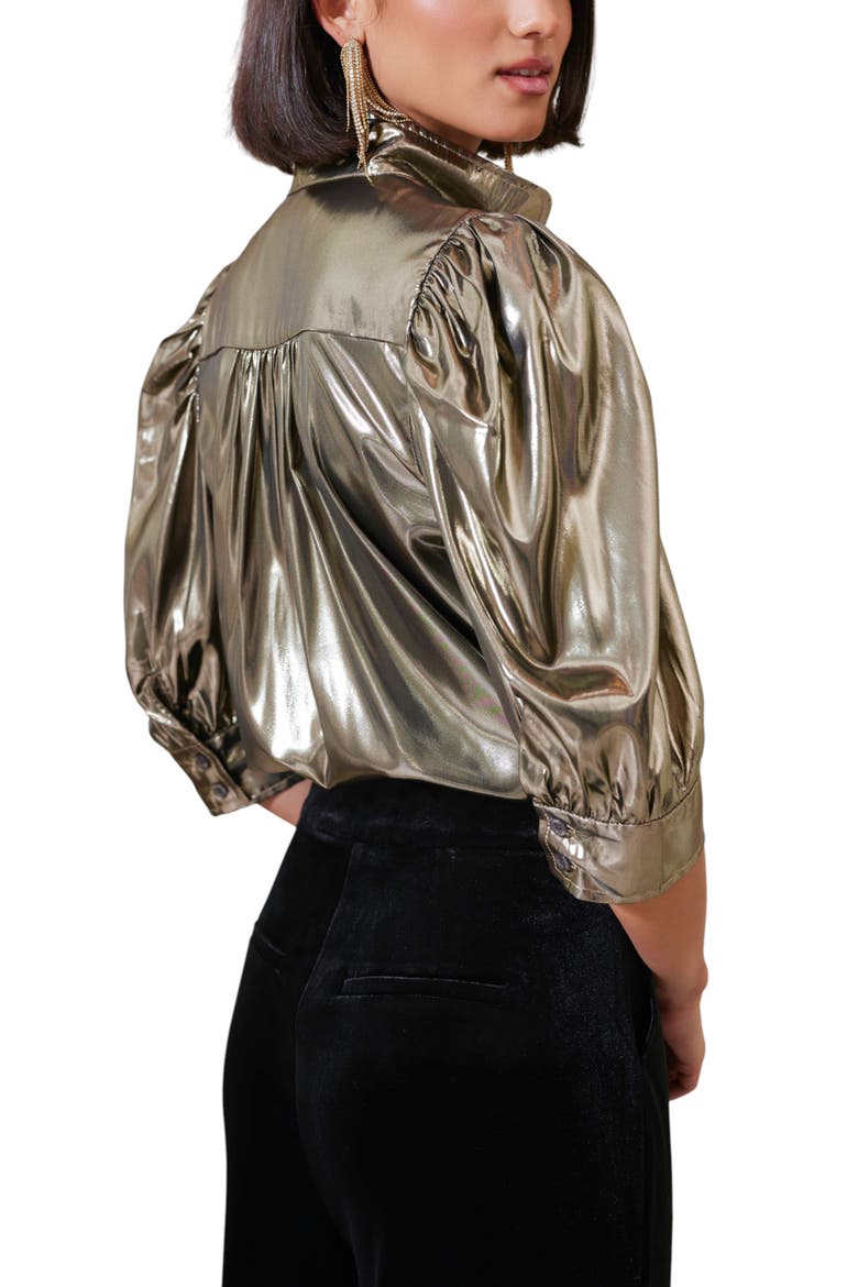 Cate Ruched Sleeve Top, Alternate, color, Liquid Metallic