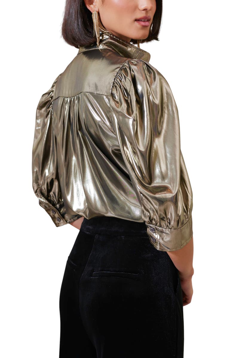 Bishop + Young Cate Ruched Sleeve Top, Alternate, color, Liquid Metallic