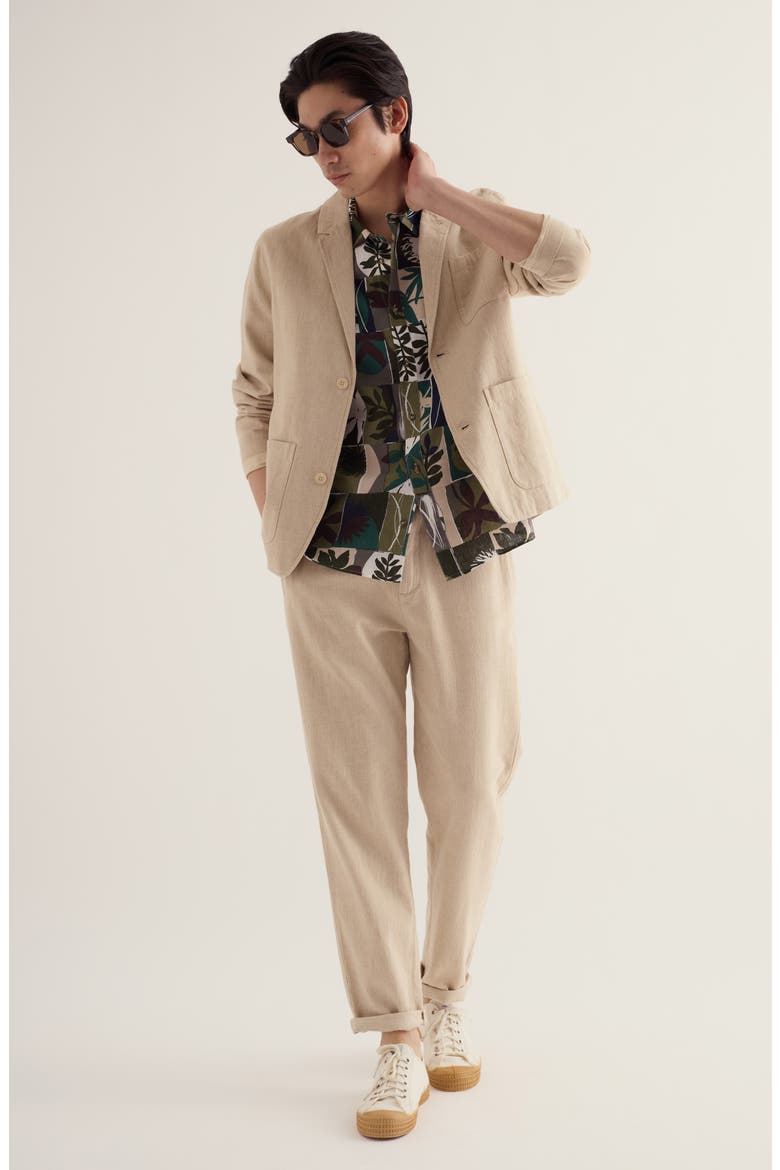Blue Heron Short Sleeve Linen Shirt, Alternate, color, FLORAL SPLICE LIGHT NORI