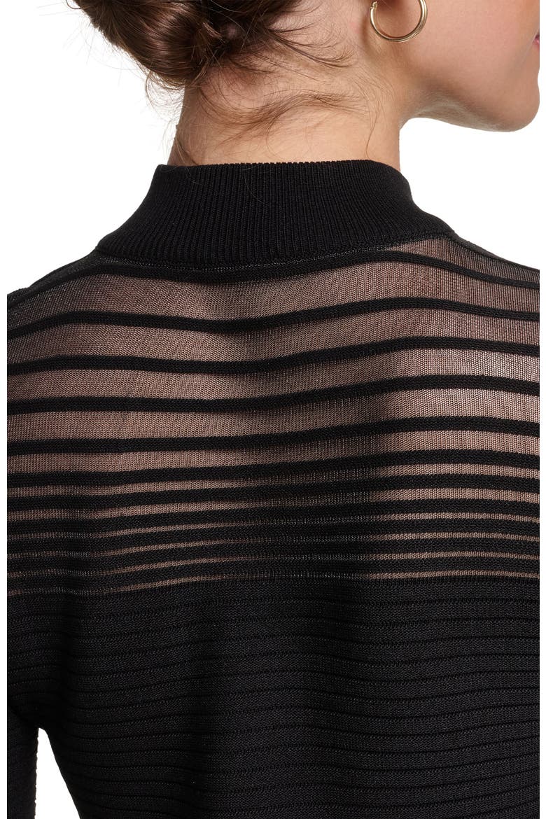 Long Sleeve Knit Maxi Dress with Sheer Detail, Alternate, color, Black