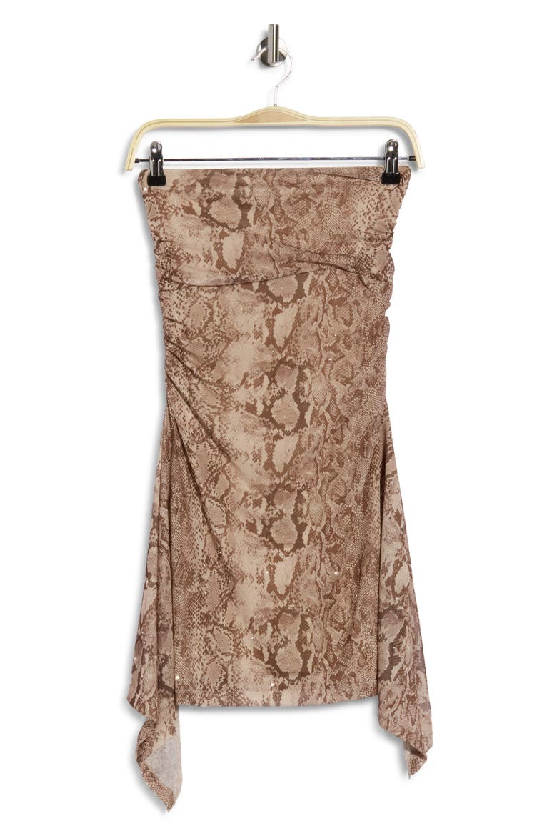 Strapless Ruched A-Line Minidress, Alternate, color, TAUPE COMBO