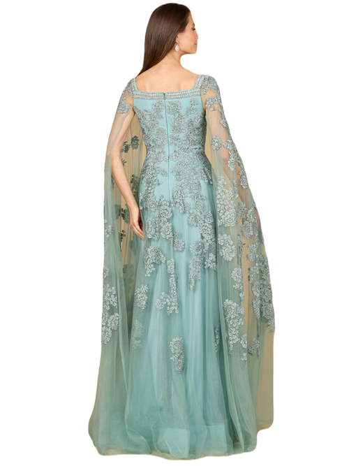 Lara New York Lace Gown With Long Cape Sleeves In Green