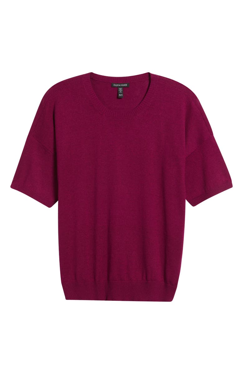Eileen Fisher Short Sleeve Organic Cotton Blend Sweater, Alternate, color, Sangria