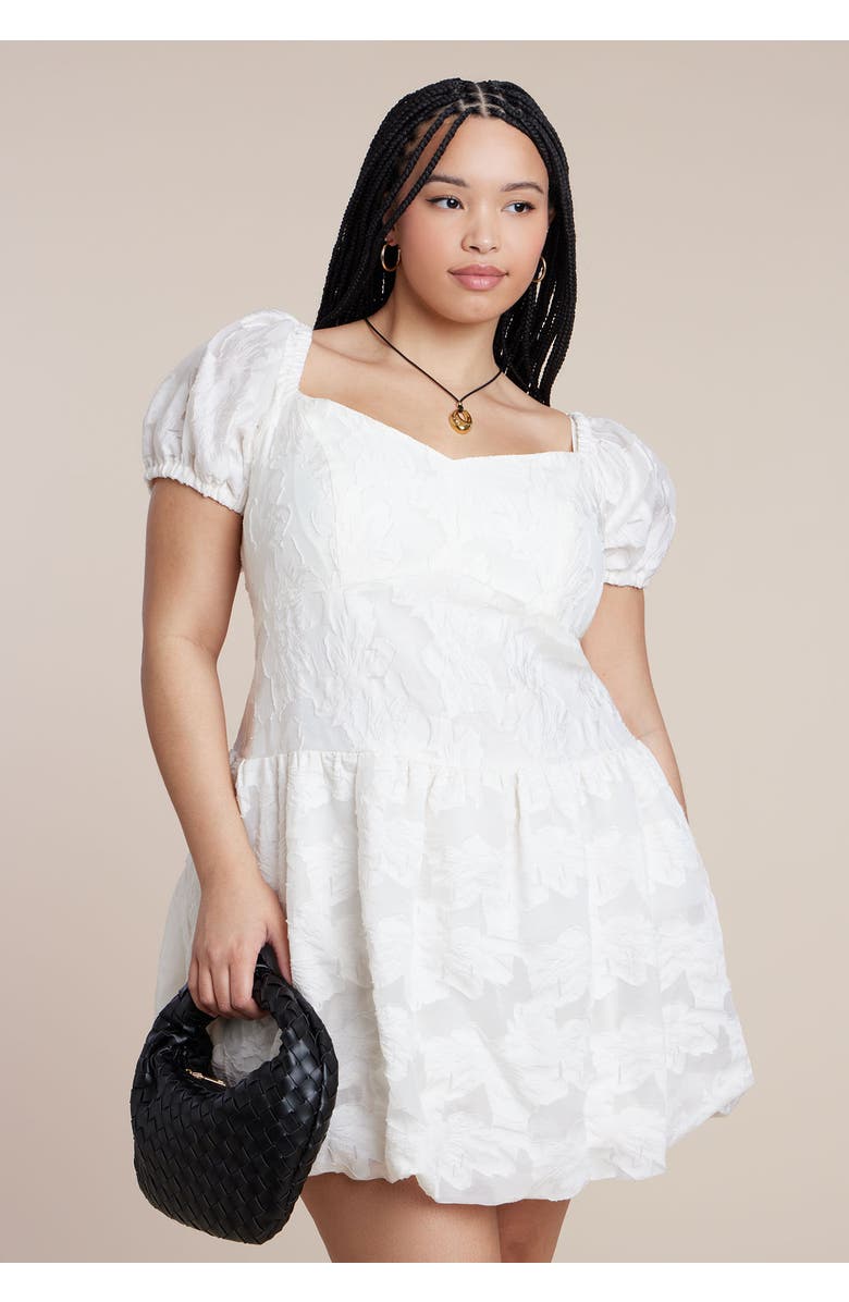 ELOQUII Textural Mini Bubble Dress, Alternate, color, Coconut Milk