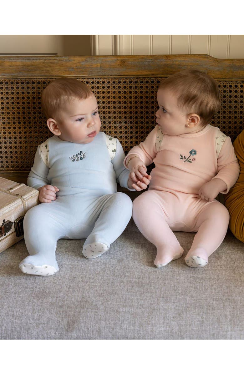 MiniMoi Baby Girls Embroidered Velour Footie, Alternate, color, Pink