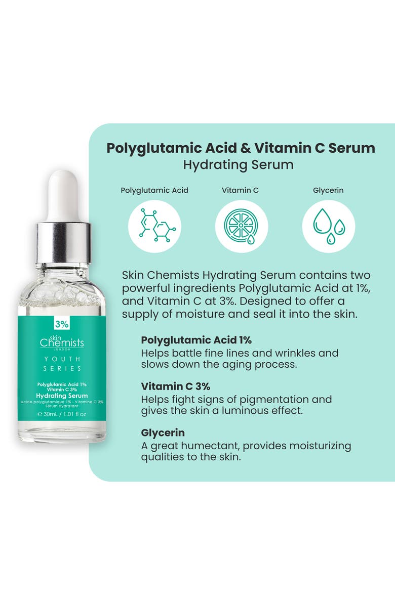 SKINCHEMISTS Polyglutamic Acid & Vitamin C Hydrating Serum - 30ml, Alternate, color, 