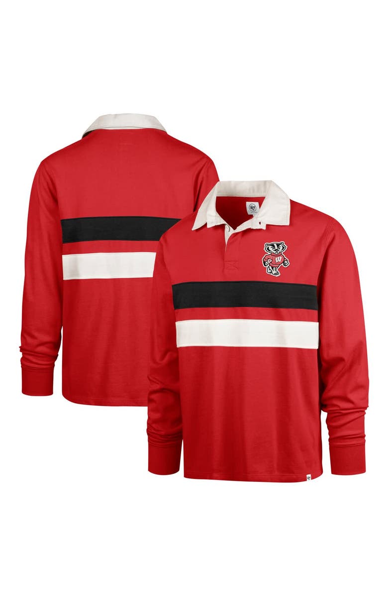 '47 Men's '47 Red Wisconsin Badgers Clubhouse Knox Thames Long Sleeve Rugby Polo, Main, color, Red