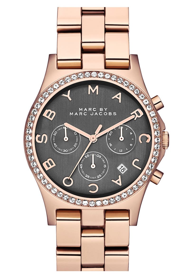 'Henry' Chronograph & Crystal Topring Watch, 40mm, Main, color, ROSE GOLD/ GREY
