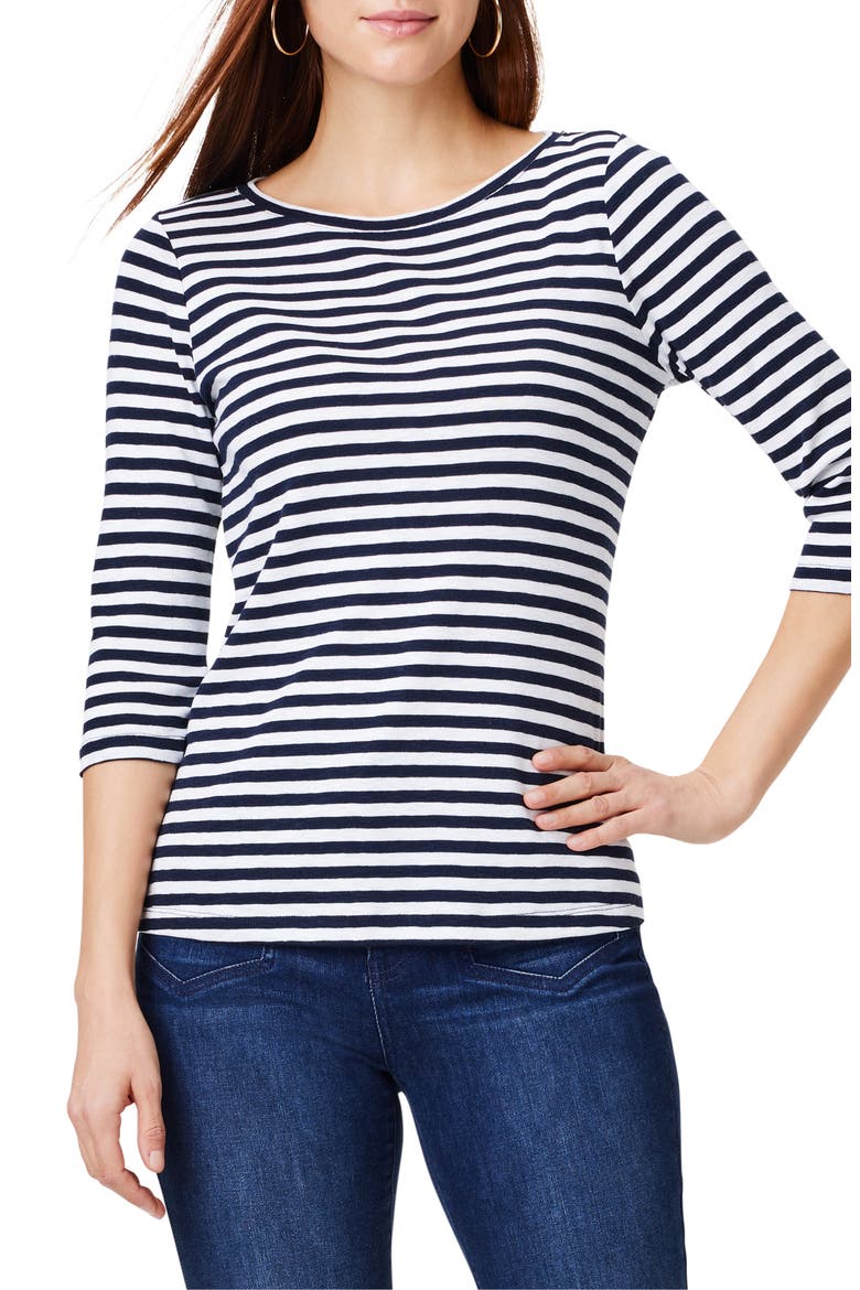 Stripe Bateau Neck Cotton Blend Top, Main, color, INDIGO MULTI