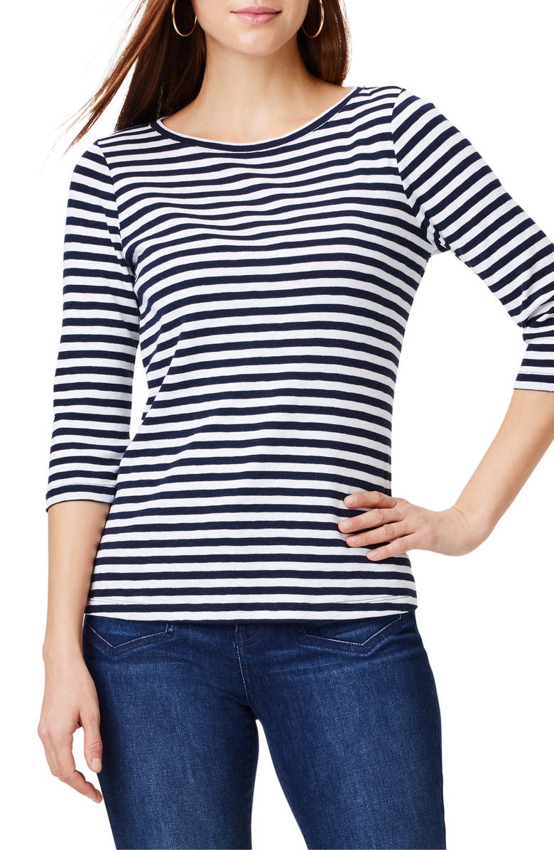 NZT by NIC+ZOE Stripe Bateau Neck Cotton Blend Top, Main, color, Indigo Multi