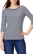 NZT by NIC+ZOE Stripe Bateau Neck Cotton Blend Top