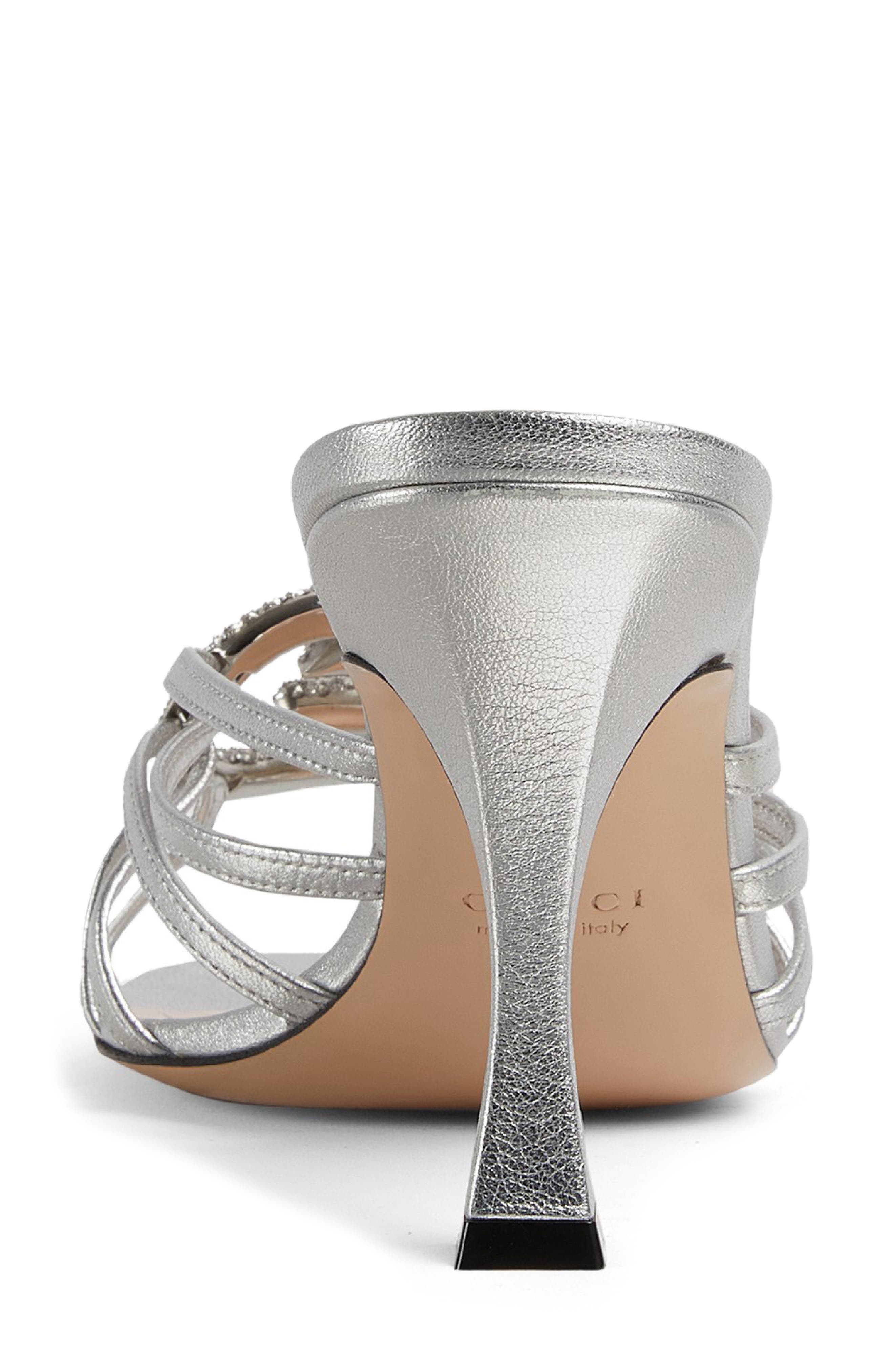 Gucci Alicia Strappy Slide Sandal, Alternate, color, Metallic Silver