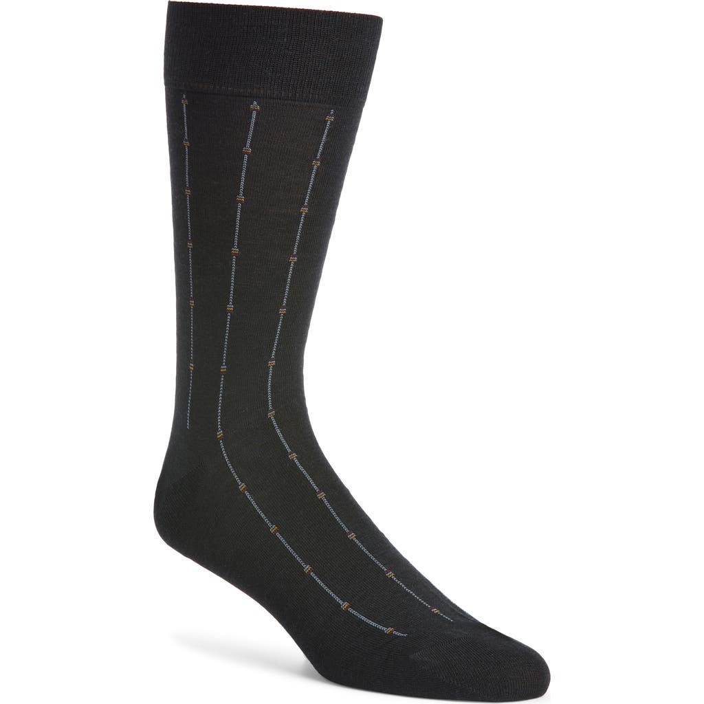 Pantherella Botolph Vertical Mini Box Stripe Wool Bland Dress Socks In Black