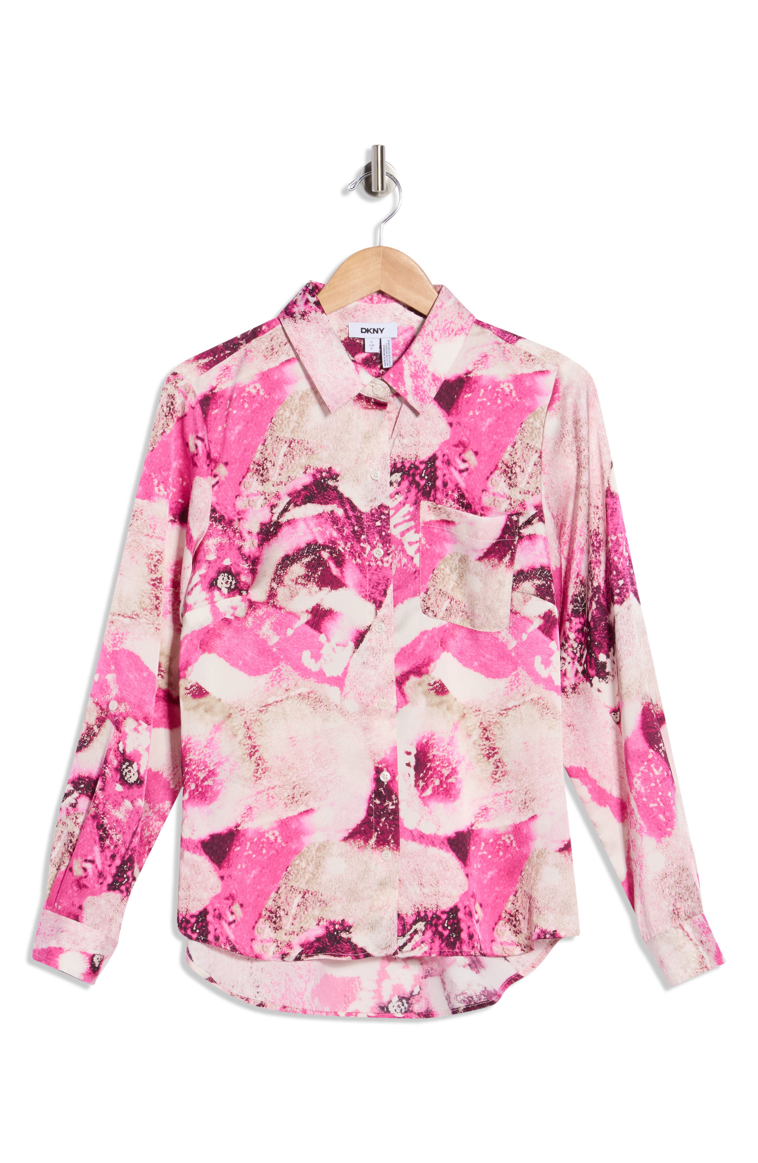 DKNY Printed Satin Roll Tab Top