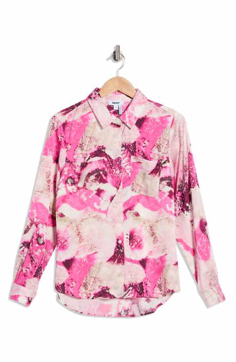 DKNY Printed Satin Roll Tab Top