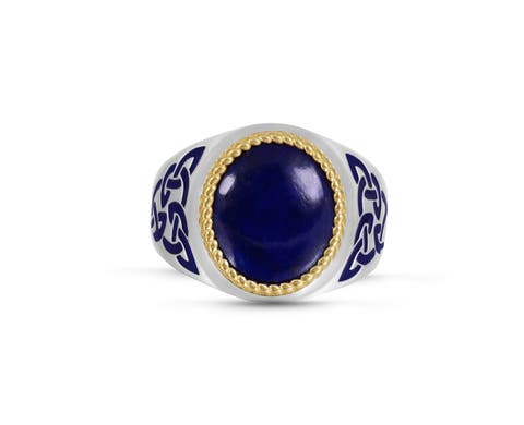 Lapis Lazuli Sterling Silver Men Signet Ring With Enamel