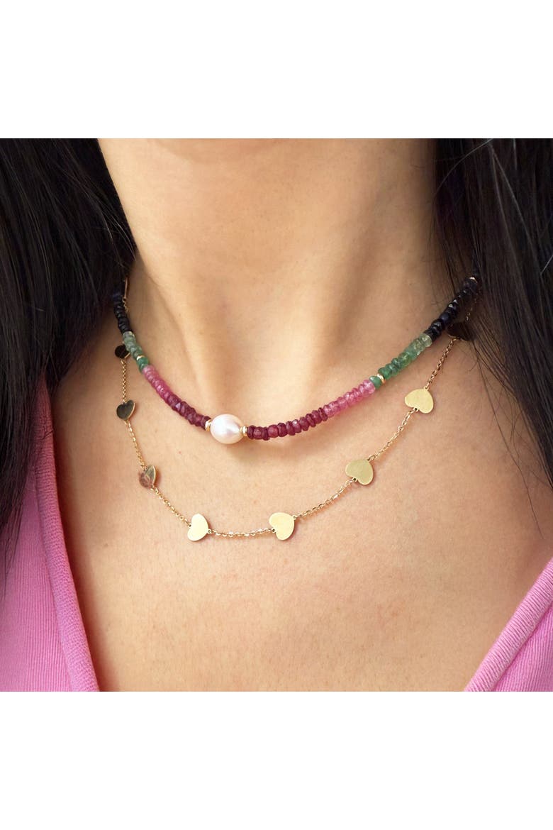 Rainbow Gemstone Bead Pearl Necklace, Alternate, color, Multicolor Gemstones