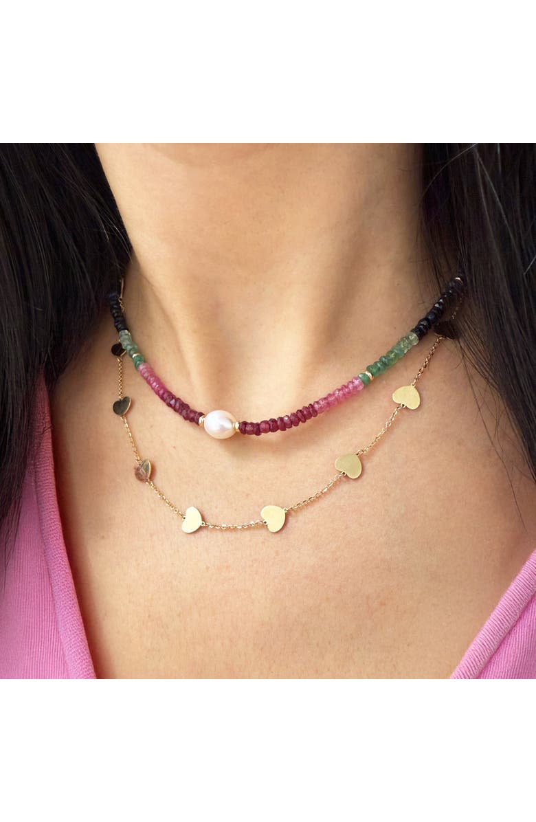 The Lovery Fine Jewelry Rainbow Gemstone Bead Pearl Necklace, Alternate, color, Multicolor Gemstones