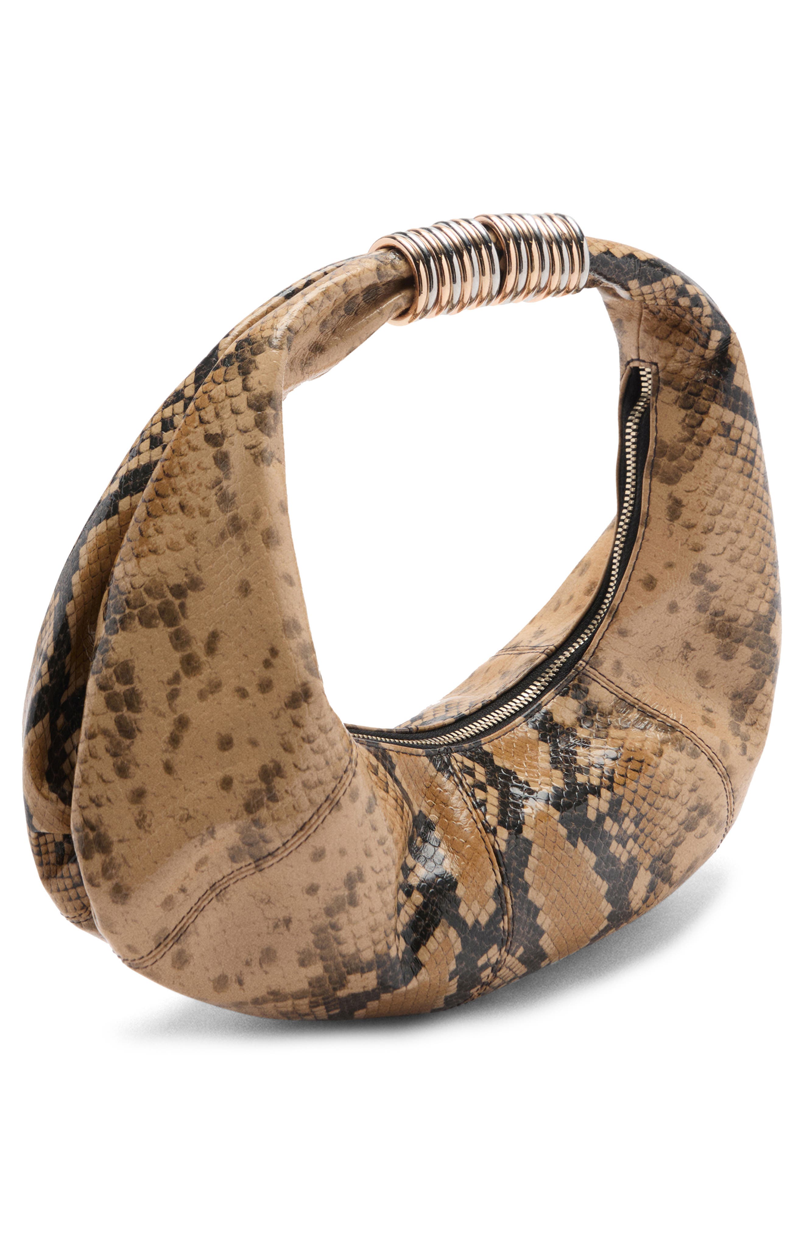 MANGO Kira Snakeskin Embossed Leather Shoulder Bag, Alternate, color, Light Beige