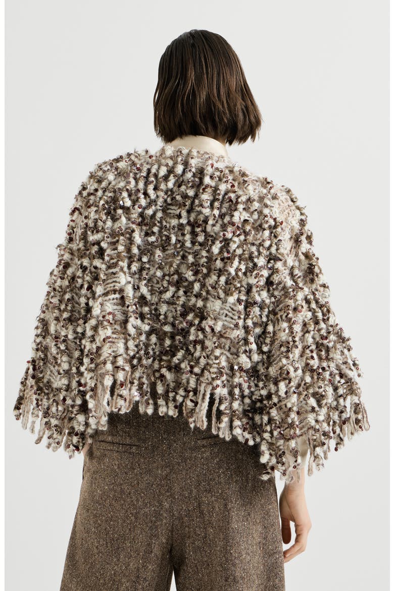 Dazzling twist embroidery cardigan in mohair and wool, Alternate, color, Brown