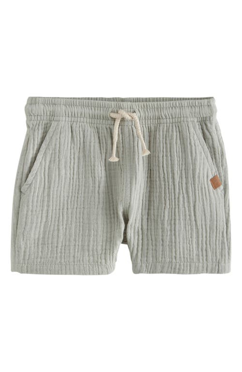 Next Kids' Textured Cotton Muslin Drawstring Shorts In Green