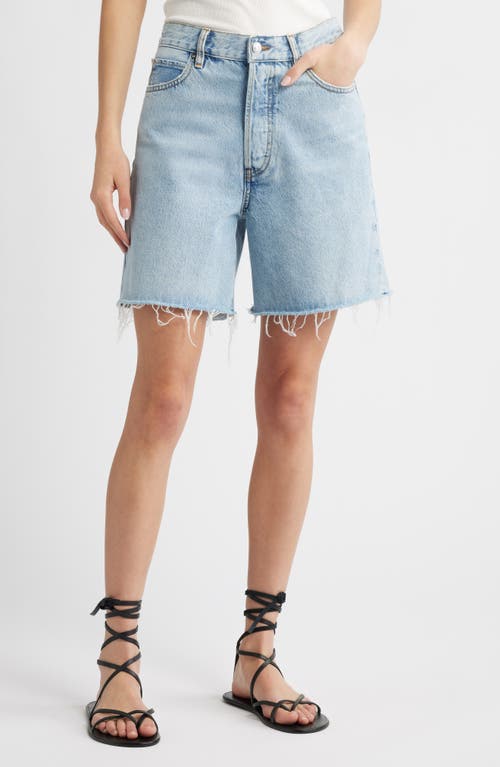 Shop Frame The Timeless Raw Hem Denim Bermuda Shorts In Tricky