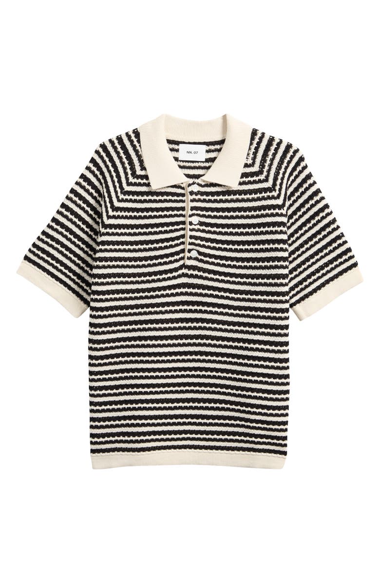 NN07 Brett 6686 Stripe Organic Cotton Polo Sweater, Alternate, color, Black Stripe