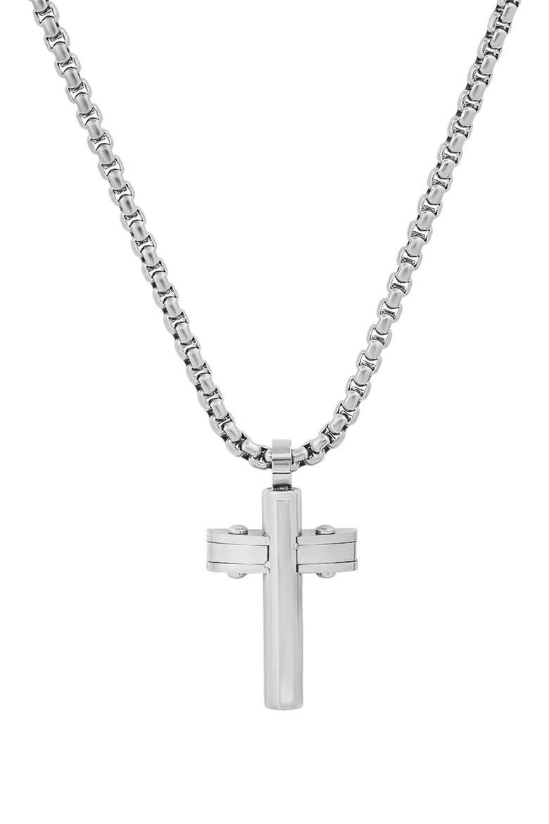 Stainless Steel Cross Pendant Necklace, Main, color, METALLIC