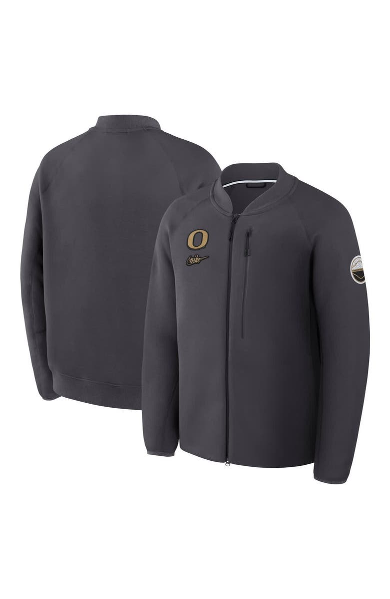 Nike Men's Nike Anthracite Oregon Ducks Shoe Duck Tech Fleece Full-Zip Jacket, Main, color, Anthracite