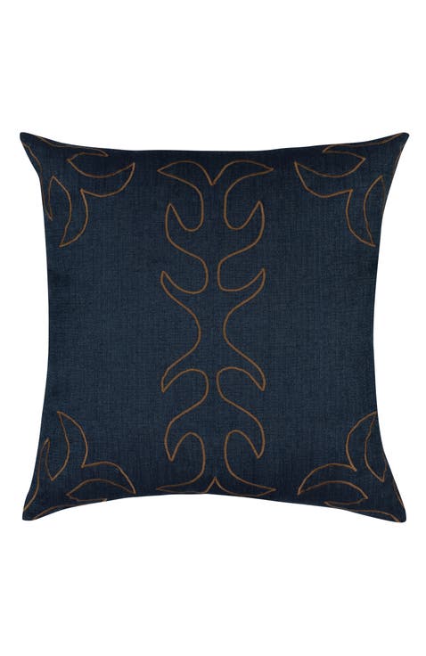 Denim Days Hand Embroidered Indoor & Outdoor Woven Accent Pillow
