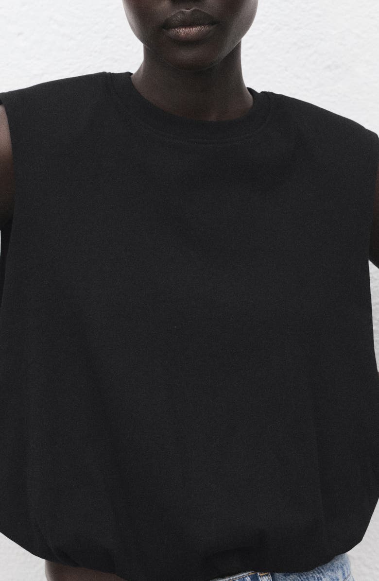 MANGO Cotton Bubble Hem Crop Top, Alternate, color, Black