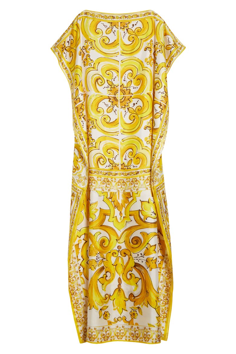Majolica Print Silk Charmeuse Caftan Dress, Alternate, color, MIX MAIOLICA GIALLO