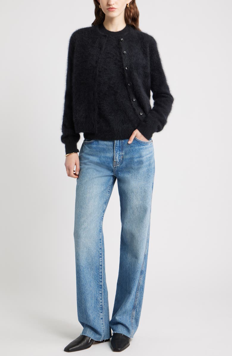 Nordstrom Brushed Cashmere Cardigan, Alternate, color, Black Rock