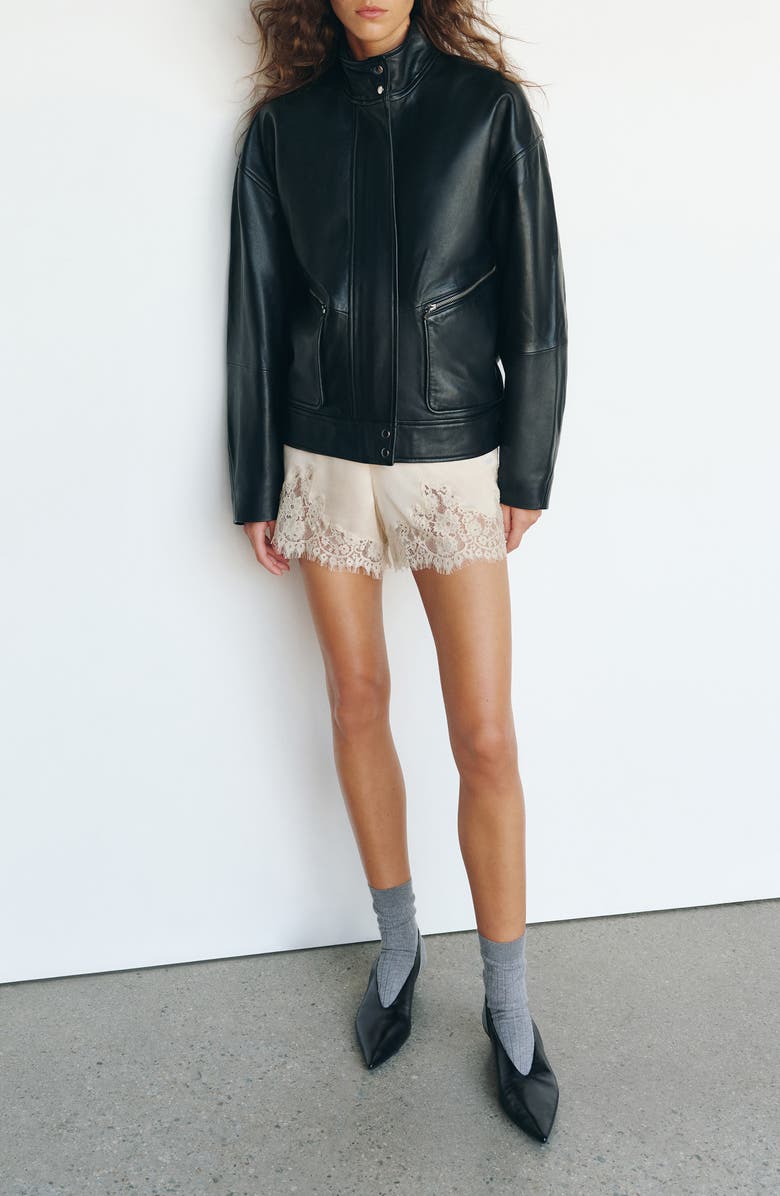 Reformation Fern Satin Shorts, Alternate, color, Almond