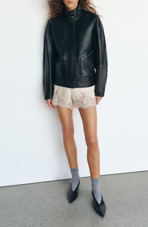 Reformation Fern Lace-trim Satin Shorts In Neutral