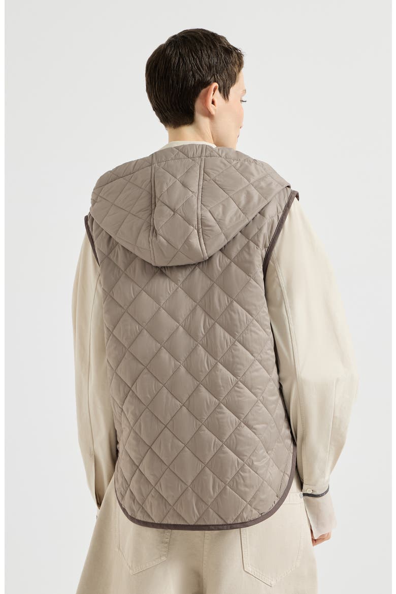 Lightweight matte nylon quilted vest with Thermore® padding and hood, Alternate, color, Light Brown