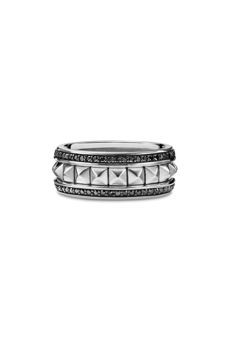Pyramid Band Ring with Pavé Black Diamonds, Main, color, SILVER PAVE